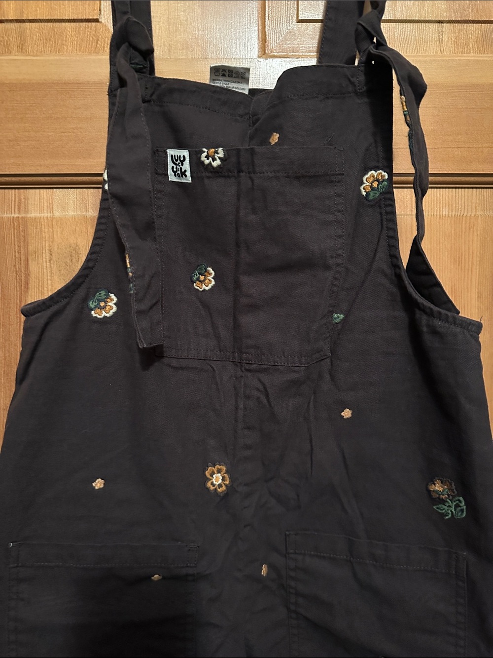 Lucy & Yak Chocolate Brown Floral Embroidered Cotton Dungarees